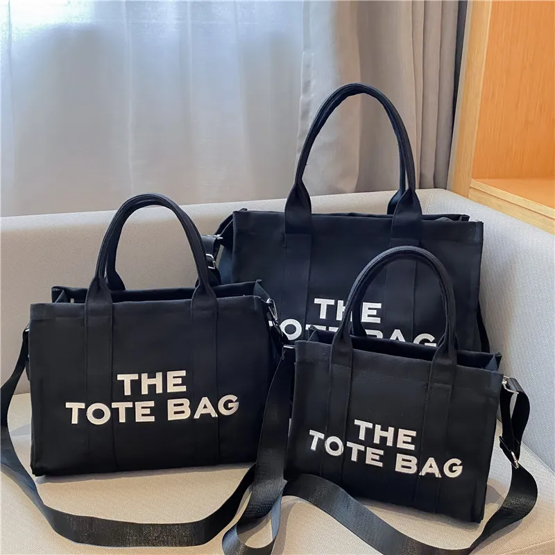 Women Fashionable Solid Color Large Capacity Letter Canvas Tote Bag