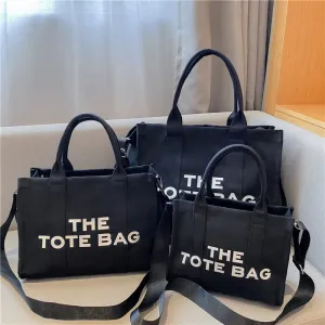 Women Fashionable Solid Color Large Capacity Letter Canvas Tote Bag