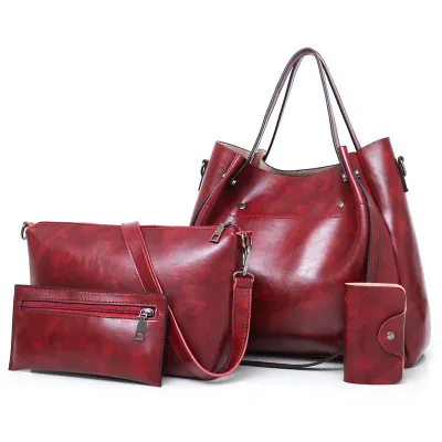 Women Retro Solid Color Large Capacity PU Shoulder Bag