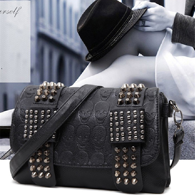Wholesale Women Fashion Vintage Gothic Stud Flap PU Square