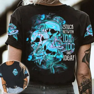 Halloween Women Gothic Skull Butterfly Graphic Printed Crewneck Short Sleeve T-Shirt