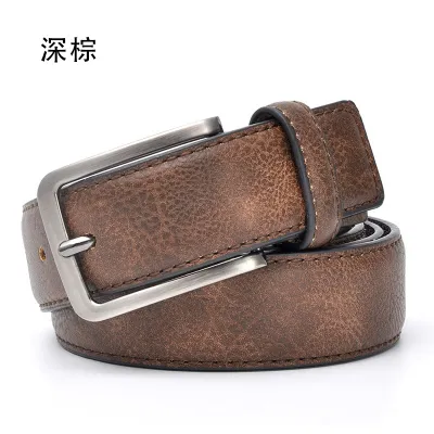 Men's Fashion Casual Business Vintage Solid Color Versatile PU Metal Buckle Belt