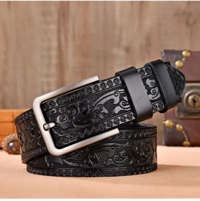 Men's Fashion Vintage Genuine Leather Rivet Metal Buckle Embossed Belt