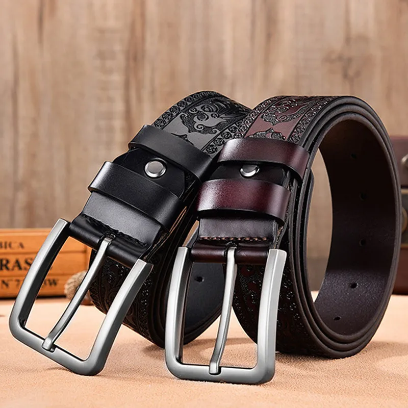 Men's Fashion Vintage Genuine Leather Rivet Metal Buckle Embossed Belt