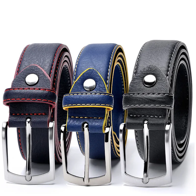 Men's Fashion Casual Business Vintage Solid Color Versatile Cowhide Metal Buckle Belt