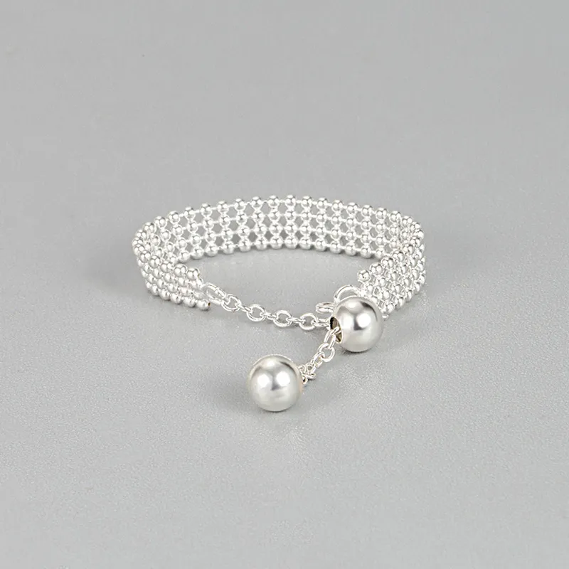 Women Fashion Sterling Silver Pull-Out Four-Layer Light Bead Adjustable Ring