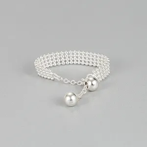 Women Fashion Sterling Silver Pull-Out Four-Layer Light Bead Adjustable Ring