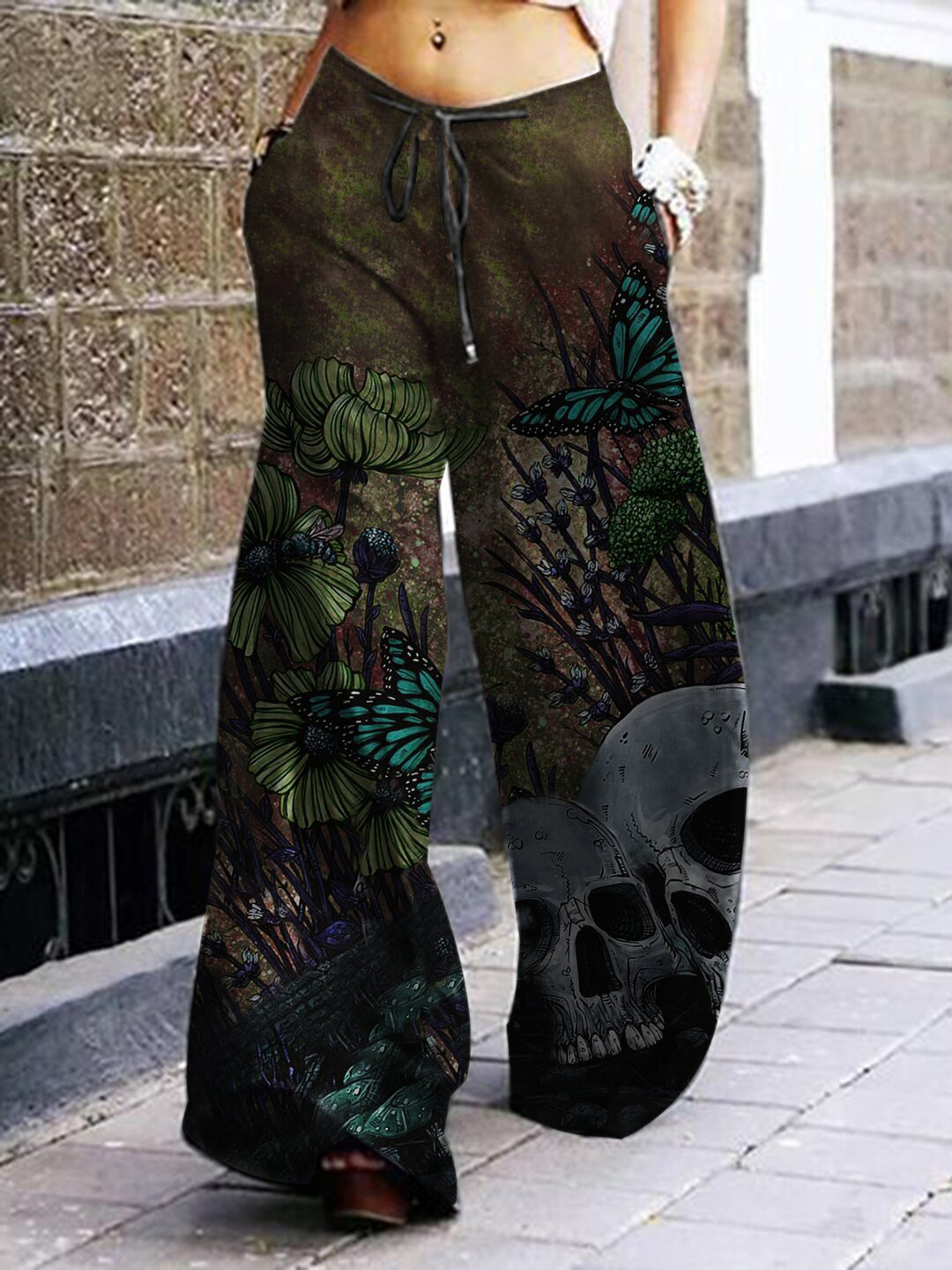 パンツ gothic wide pants Women Gothic Wide Leg Cargo Pants Vintage Striped Punk Baggy