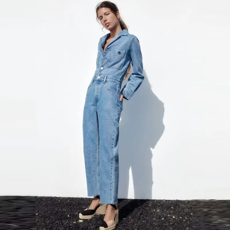 Women's Denim Jumpsuit Long Sleeve Street Style