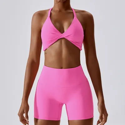 Women Casual Solid Color Yoga Tight Sports Suit with Leg-Bundled Pants