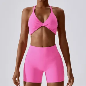 Women Casual Solid Color Yoga Tight Sports Suit with Leg-Bundled Pants