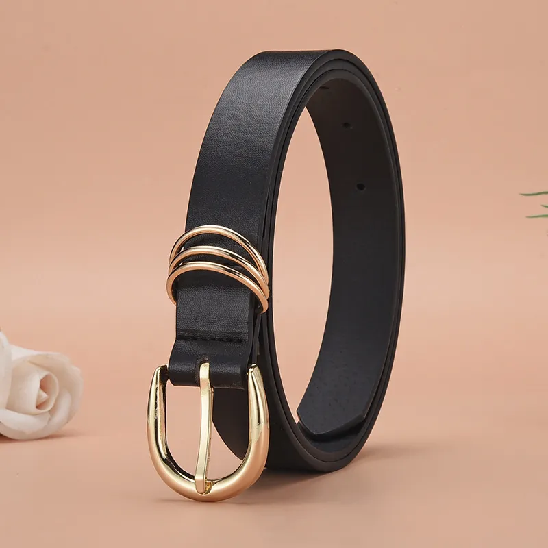 Women Fashion Casual Solid Color PU Versatile Metal Buckle Belt