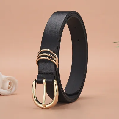 Women Fashion Casual Solid Color PU Versatile Metal Buckle Belt