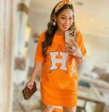 Women Fashion Casual Round Neck Letter Printed Sequin T-Shirt