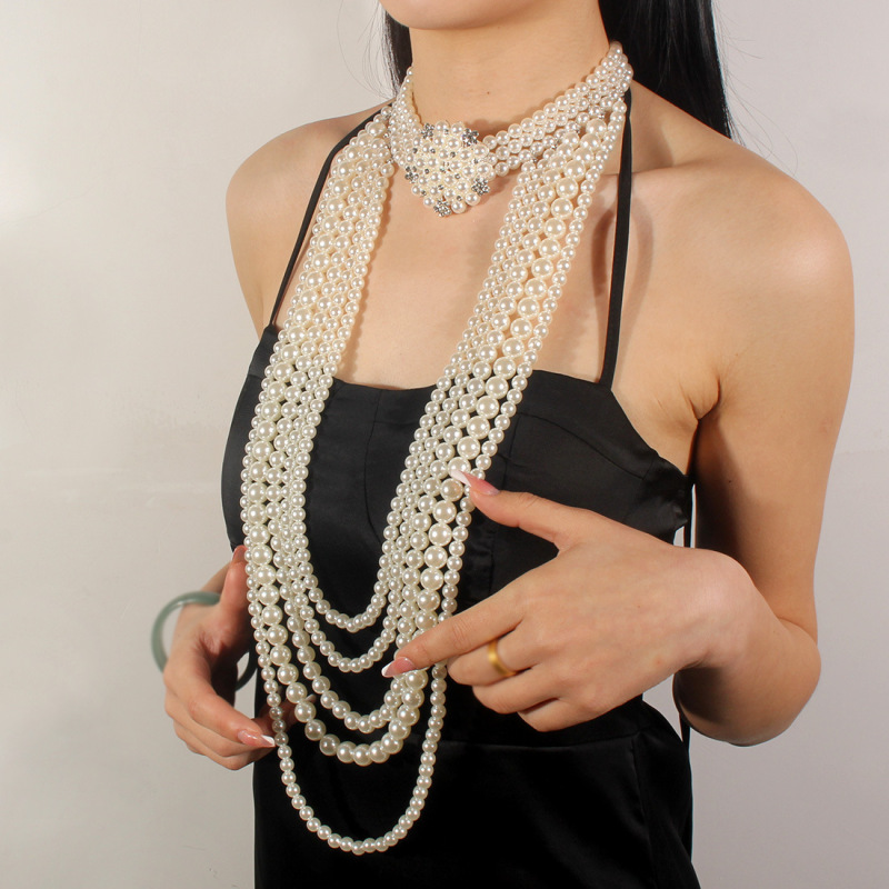 Wholesale Women Fashion Exaggerated Rhinestone Pearl Long
