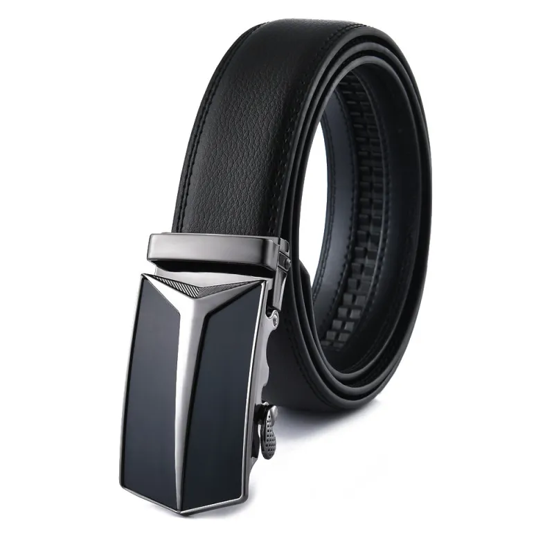 Men Fashion Casual Business Solid Color Genuine Leather Cowhide Metal Buckle Belt