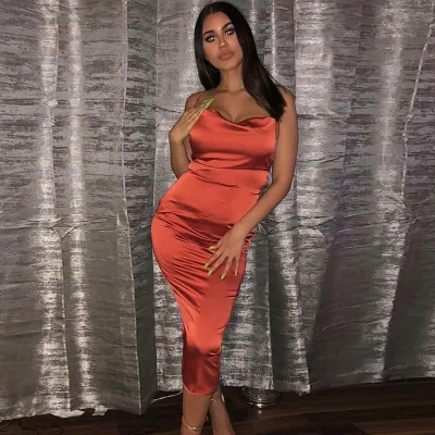 Women Fashion Sexy Satin Strap Backless Dress