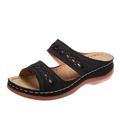 Summer Women Plus Size Hollow-Out Carved Peep Toe Slippers