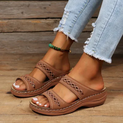 Summer Women Plus Size Hollow-Out Carved Peep Toe Slippers