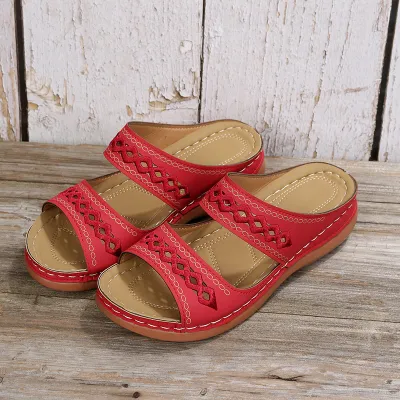 Summer Women Plus Size Hollow-Out Carved Peep Toe Slippers