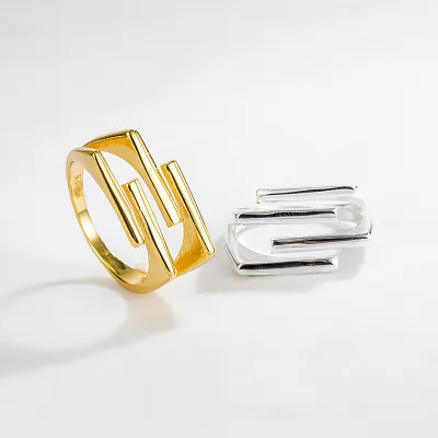 Women's Sterling Silver Geometric Multi-Layer Cross Ring