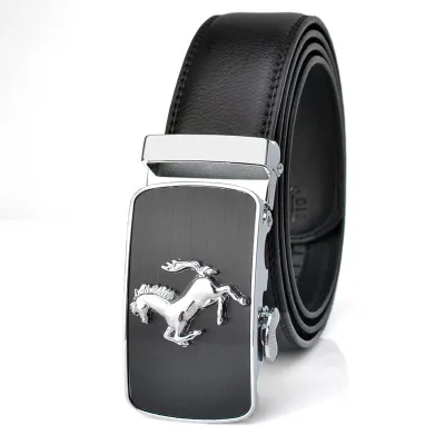 Men Fashion Casual Business Solid Color Genuine Leather Pony Metal Buckle Belt
