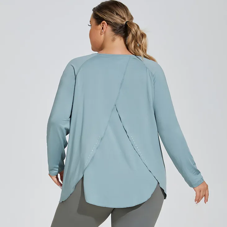 Women Plus Size Sports Top Solid Color Back Split Milk Fiber