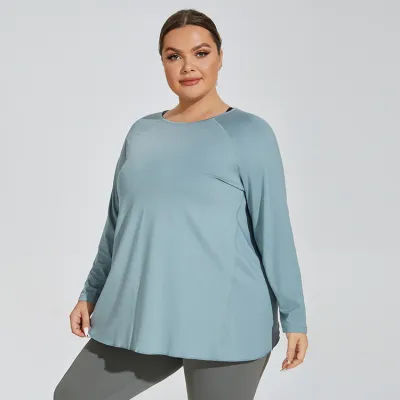 Women Plus Size Sports Top Solid Color Back Split Milk Fiber