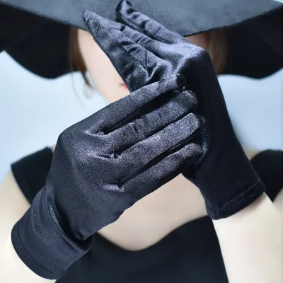 Women Fashion Solid Color Short Satin Evening Dress Etiquette Gloves