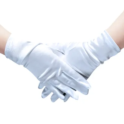 Women Fashion Solid Color Short Satin Evening Dress Etiquette Gloves