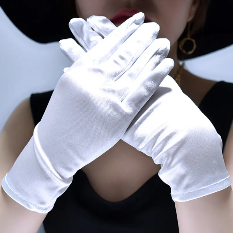 Women Fashion Solid Color Short Satin Evening Dress Etiquette Gloves