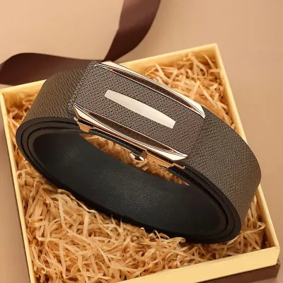 Men Fashion Casual Business Solid Color Leather Metal Buckle Belt