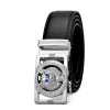Blue Eye Wolf Head Silver Buckle Black Belt
