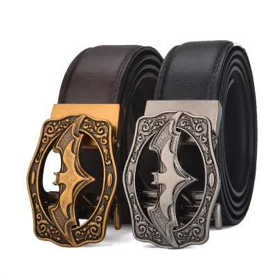 Men Fashion Casual Business Solid Color Leather Bat Metal Buckle Belt