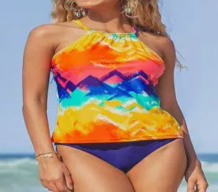 Women's Coconut Tree Letter Print Tankini Swimsuit Set