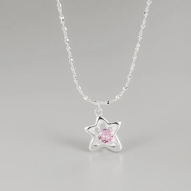 Women Fashion Sterling Silver Rhinestone Star Pendant Necklace