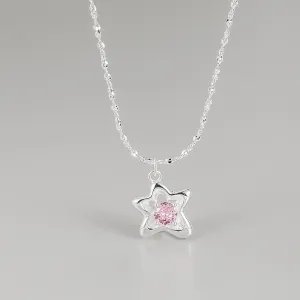 Women Fashion Sterling Silver Rhinestone Star Pendant Necklace