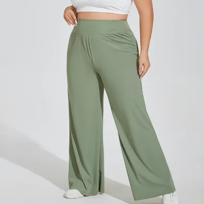 Women Plus Size Yoga Wide Leg Pants Solid Color Sportswear