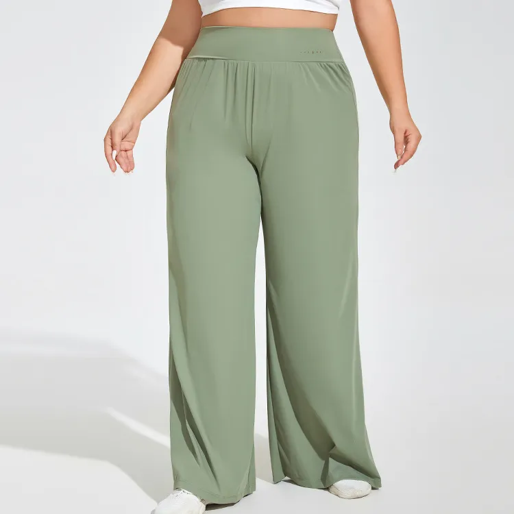 Women Plus Size Yoga Wide Leg Pants Solid Color Sportswear