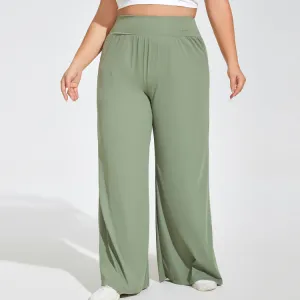 Women Plus Size Yoga Wide Leg Pants Solid Color Sportswear