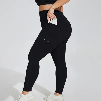 Women Plus Size High Waist Stretch Yoga Pants Solid Color Running Fitness