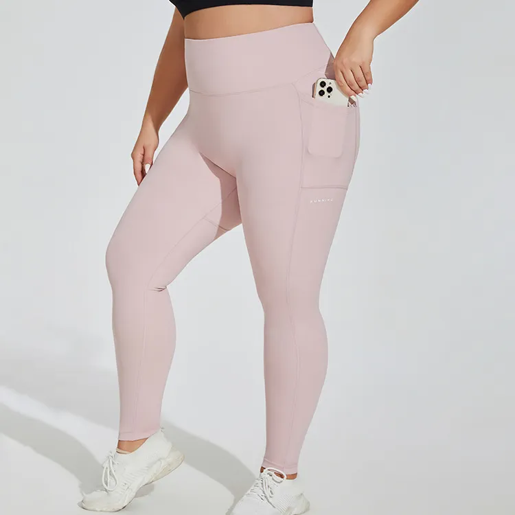 Women Plus Size High Waist Stretch Yoga Pants Solid Color Running Fitness
