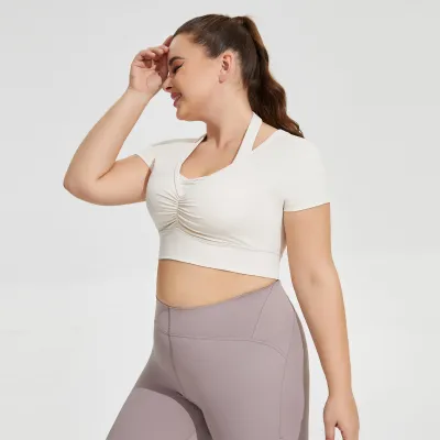 Women Plus Size Sleeveless Fitness Top Solid Color Nylon