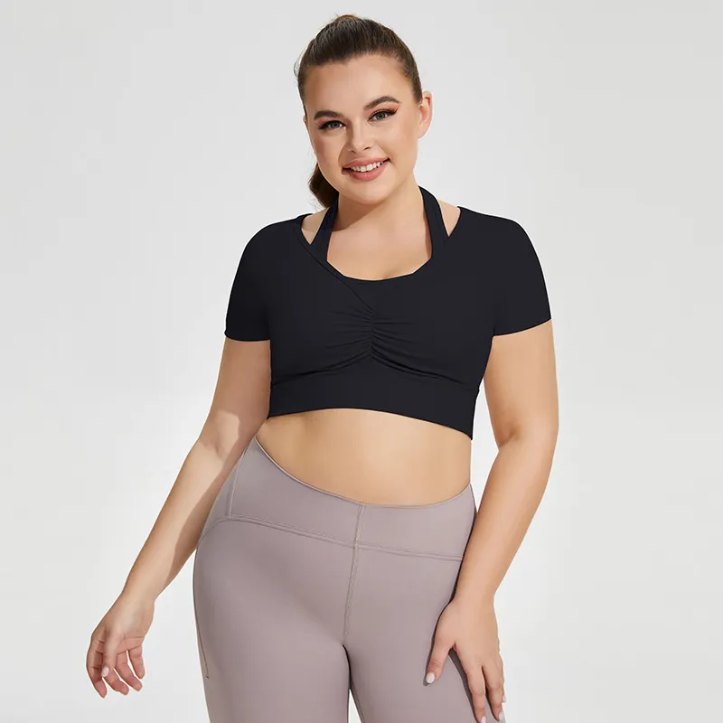 Women Plus Size Sleeveless Fitness Top Solid Color Nylon