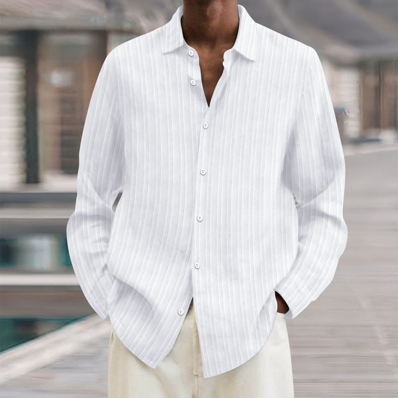 Wholesale Men Casual Long-Sleeved Lapel Loose Cotton And