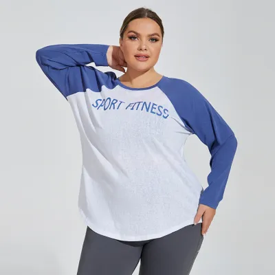 Women Plus Size Loose Breathable Colorblock Running Long Sleeve T-Shirt