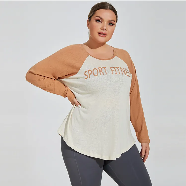 Women Plus Size Loose Breathable Colorblock Running Long Sleeve T-Shirt