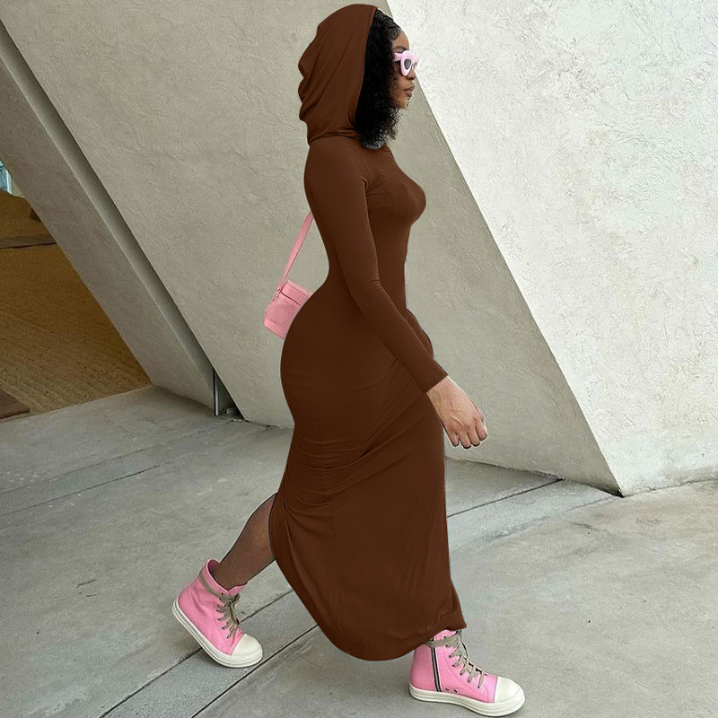 Wholesale Women Fashion Solid Color Slim Back Split Hooded