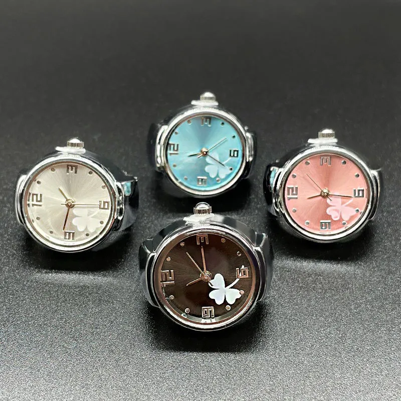 Simple Fashion Clover Alloy Quartz Mini Ring Watch Leisure Style