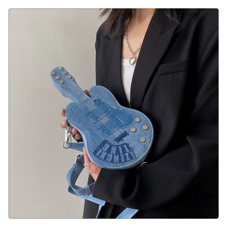 Wholesale Women Fashion Creative Denim Guitar Shape Zipper